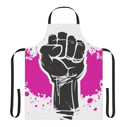 A pink apron with the text "Fight The Power" printed on it