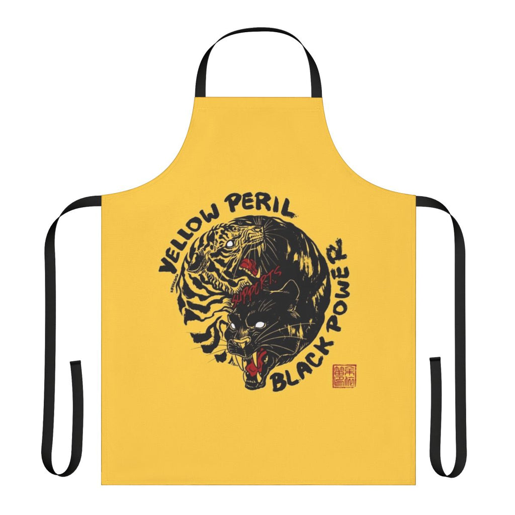 Black power apron with tiger and panther graphics, representing black empowerment and solidarity