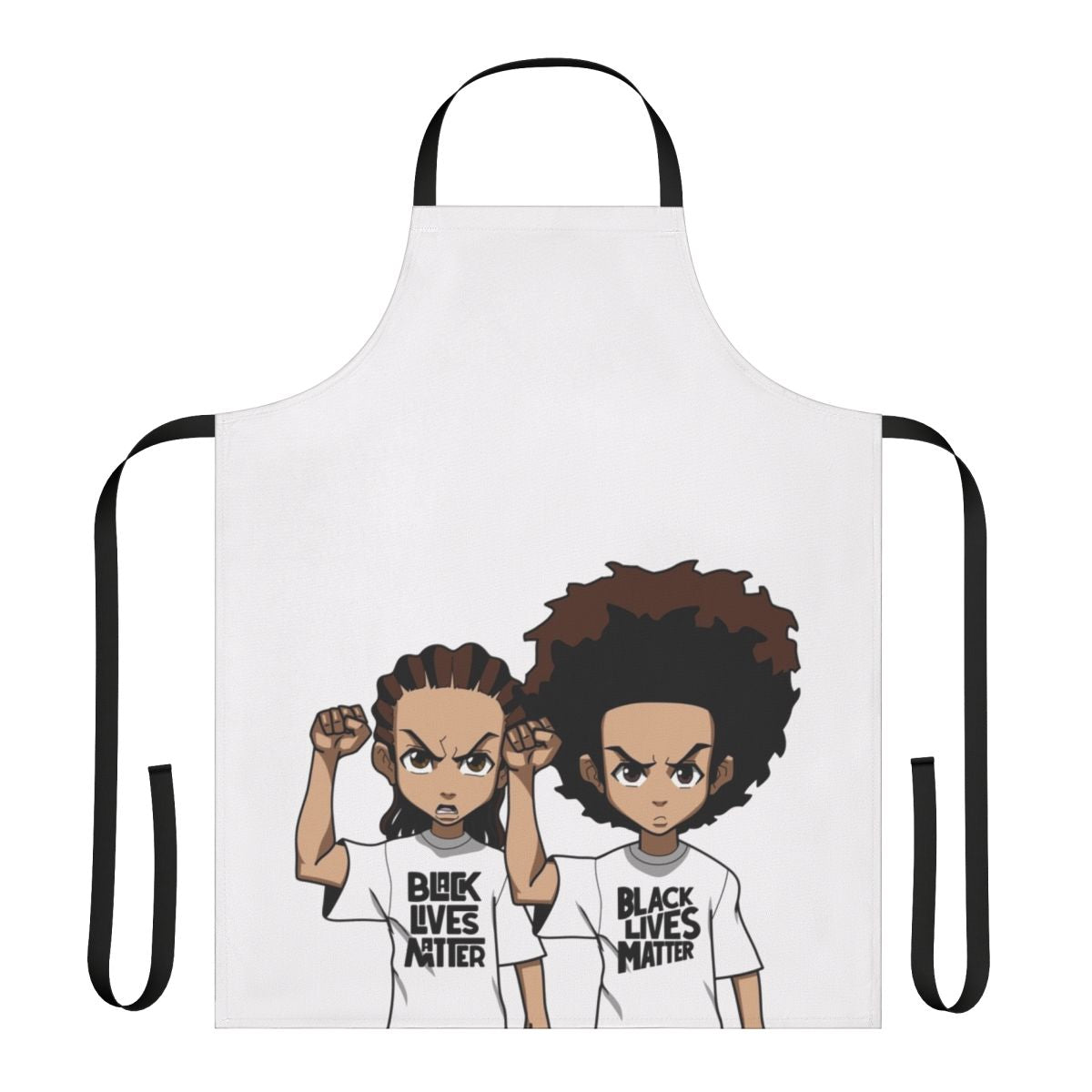 Apron featuring a black power fist design in the style of the Boondocks TV show
