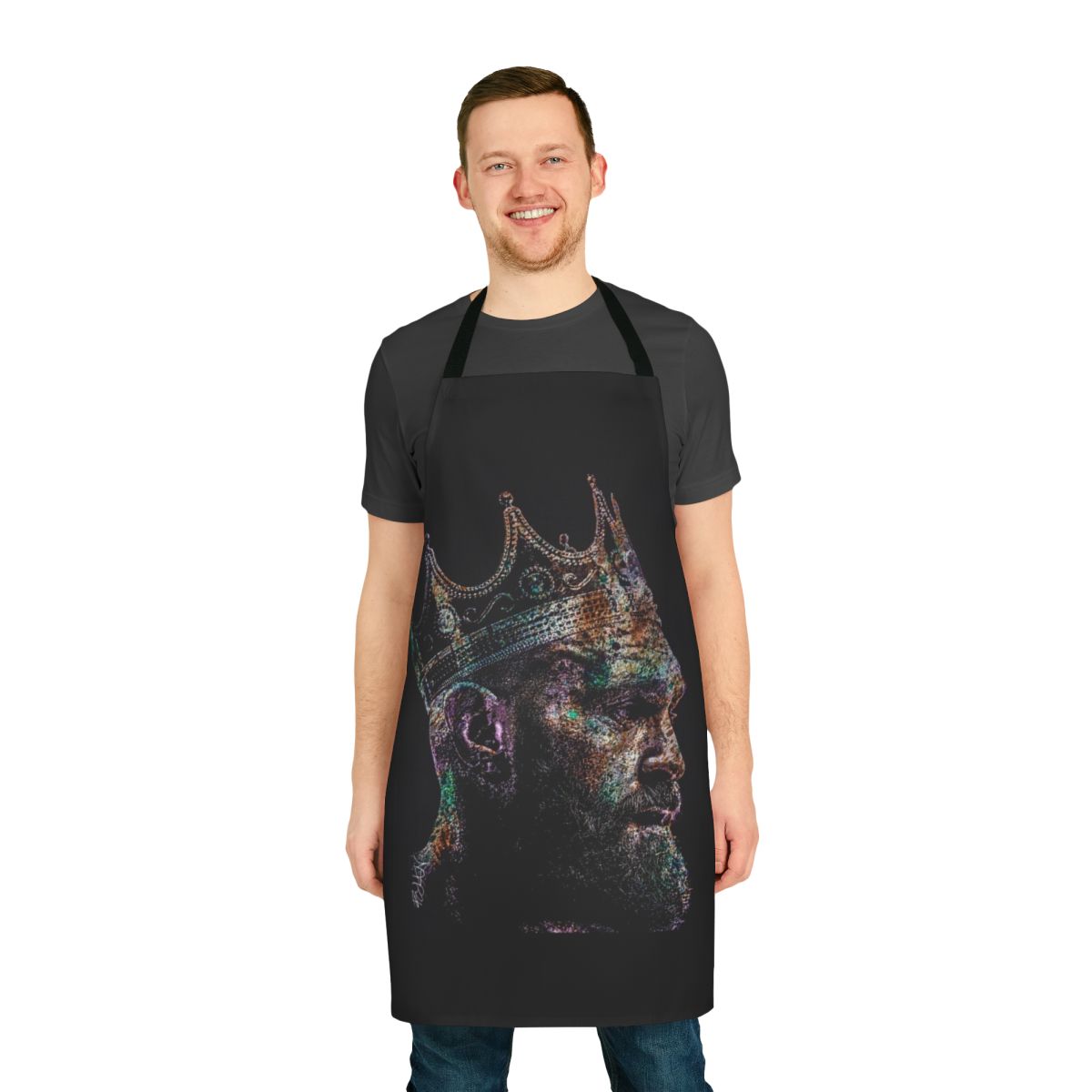 Boxing-inspired apron with text and graphic design