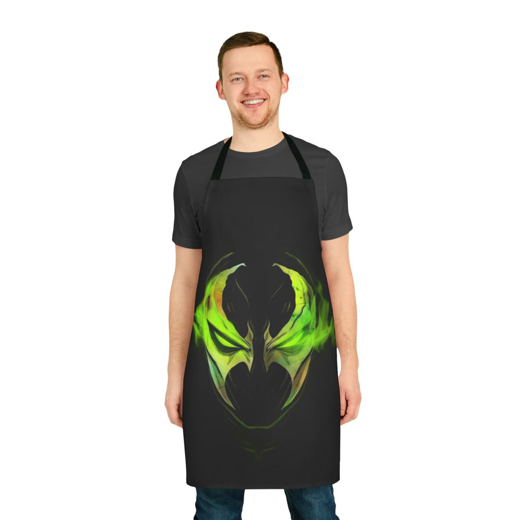 Powerful dark apron with green and demonic designs, perfect for superhero and spawn enthusiasts.
