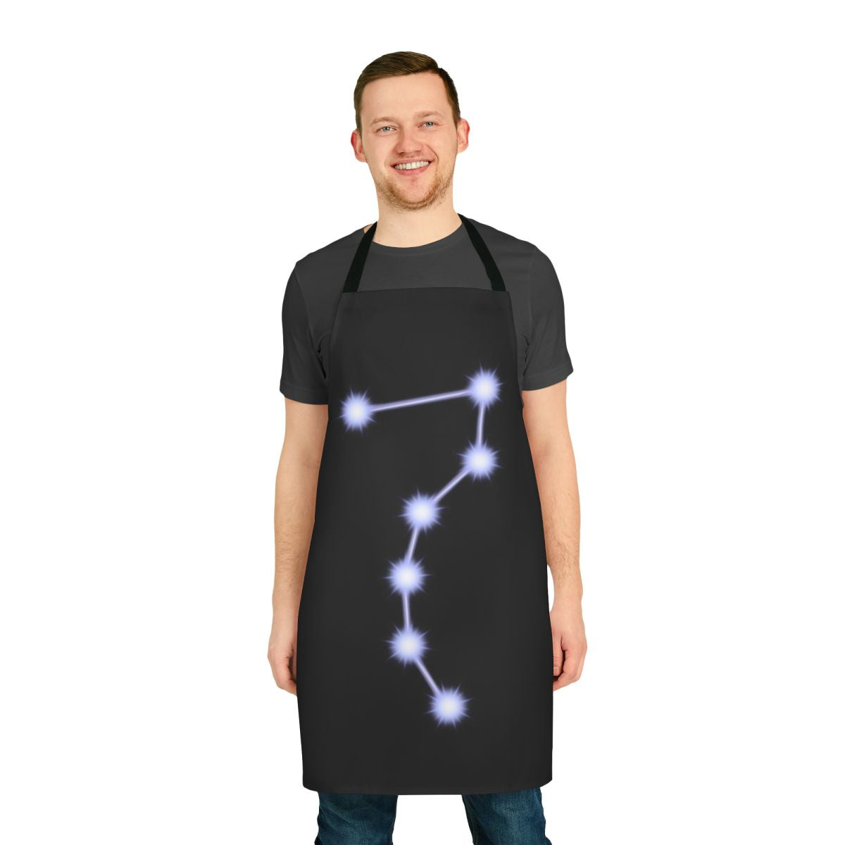 Vibrant blue apron with the seven stars of Hokuto No Ken's iconic hero Kenshiro