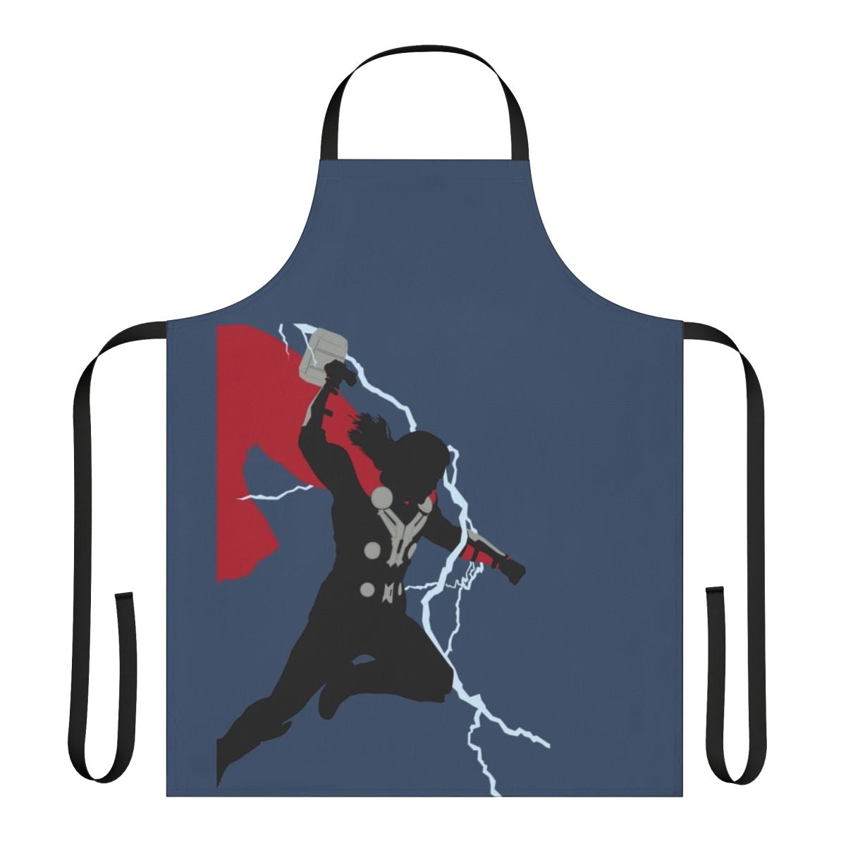 A stylized silhouette of Thor, the Marvel superhero and Norse god of thunder, holding his iconic hammer Mjolnir, against a backdrop of lightning bolts.