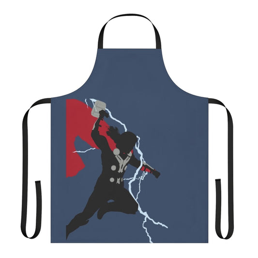 A stylized silhouette of Thor, the Marvel superhero and Norse god of thunder, holding his iconic hammer Mjolnir, against a backdrop of lightning bolts.