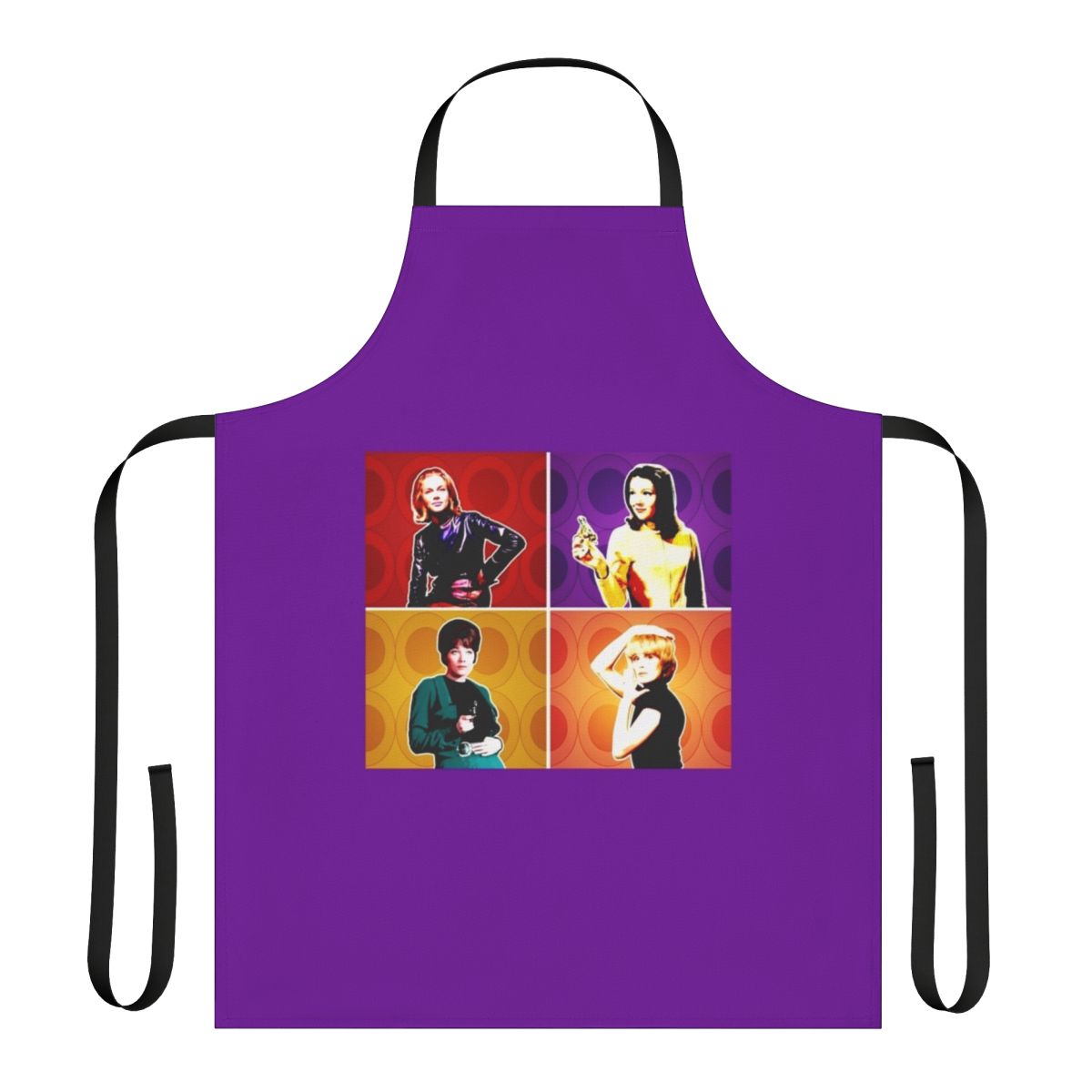 Retro apron featuring iconic female characters from vintage adventure TV series