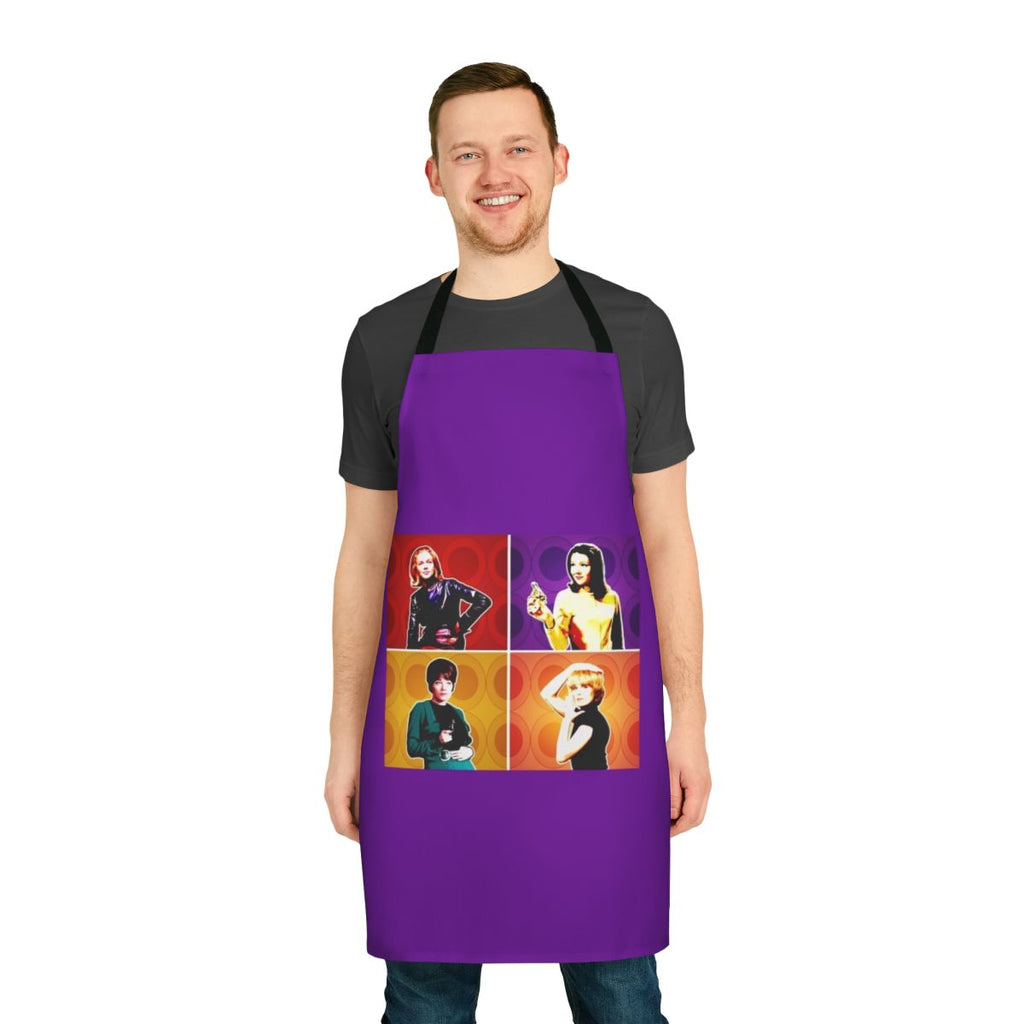 Retro apron featuring iconic female characters from vintage adventure TV series