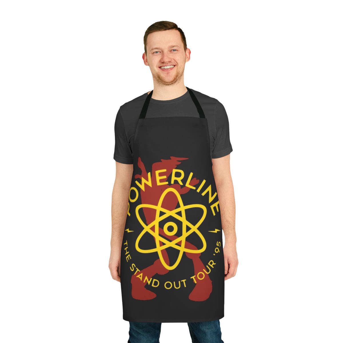 Colorful 90s pop culture-inspired apron featuring Powerline from A Goofy Movie