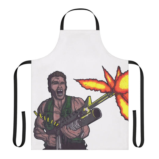 Predator-themed apron featuring a Dutch-style design inspired by the iconic 1987 action movie