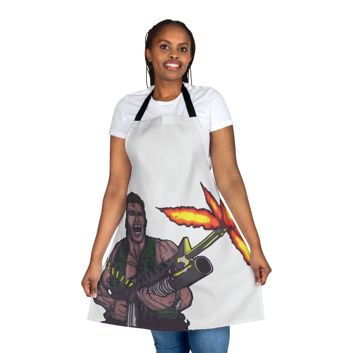 Predator-themed apron featuring a Dutch-style design inspired by the iconic 1987 action movie