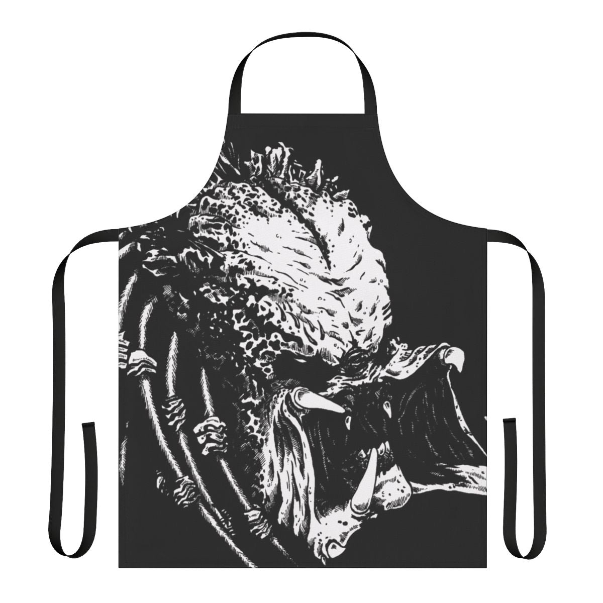 Predator-inspired horror apron with 80s movie references