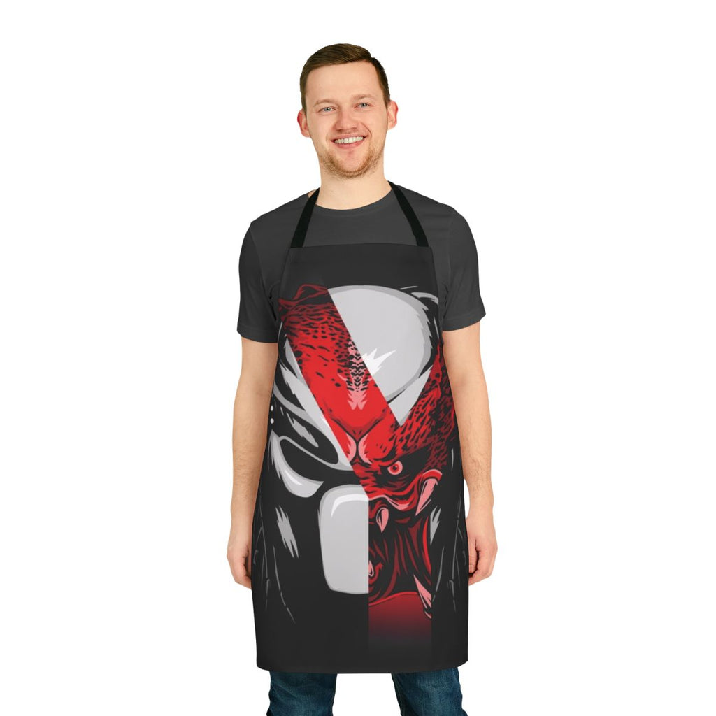 Predator-inspired sci-fi horror apron featuring the iconic jungle hunter