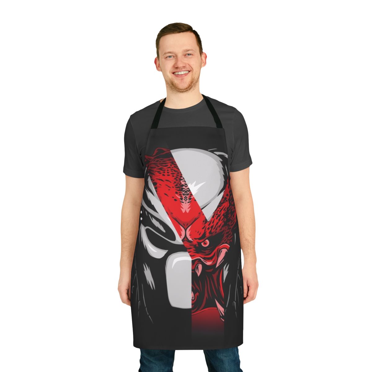 Predator-inspired sci-fi horror apron featuring the iconic jungle hunter