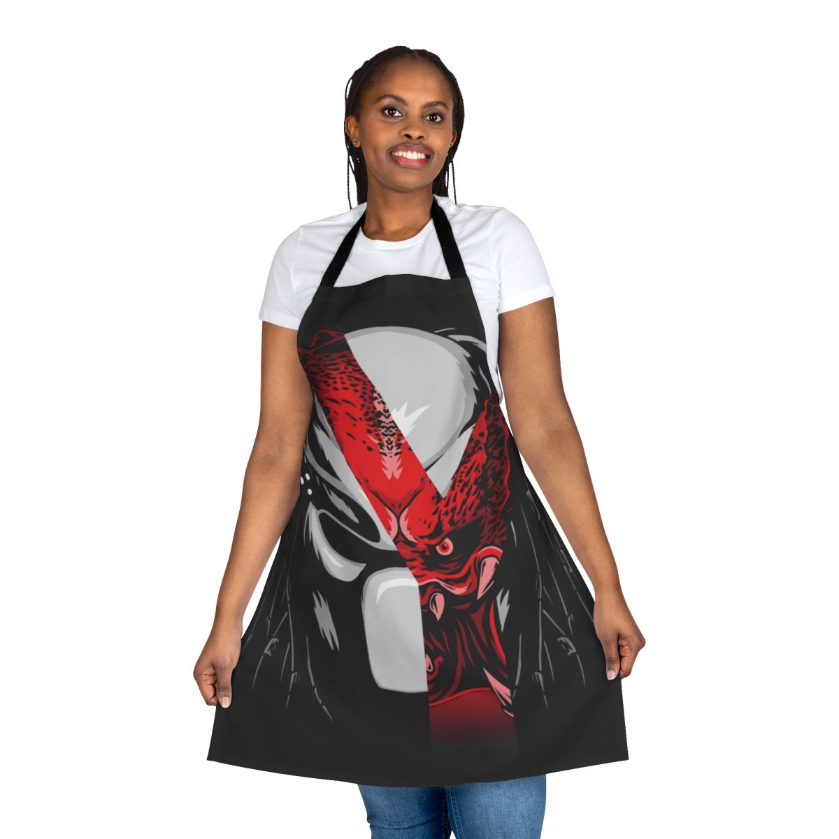 Predator-inspired sci-fi horror apron featuring the iconic jungle hunter