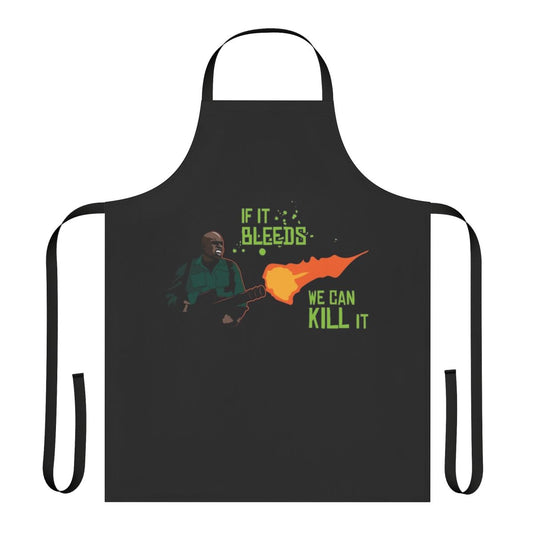 Predator-inspired apron with the iconic "If it bleeds, we can kill it" quote