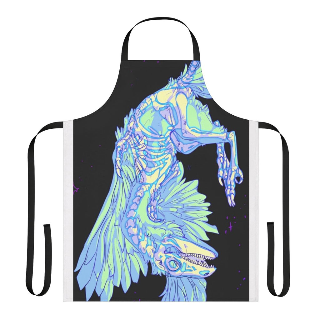 Glowing archaeopteryx dinosaur design on a kitchen apron