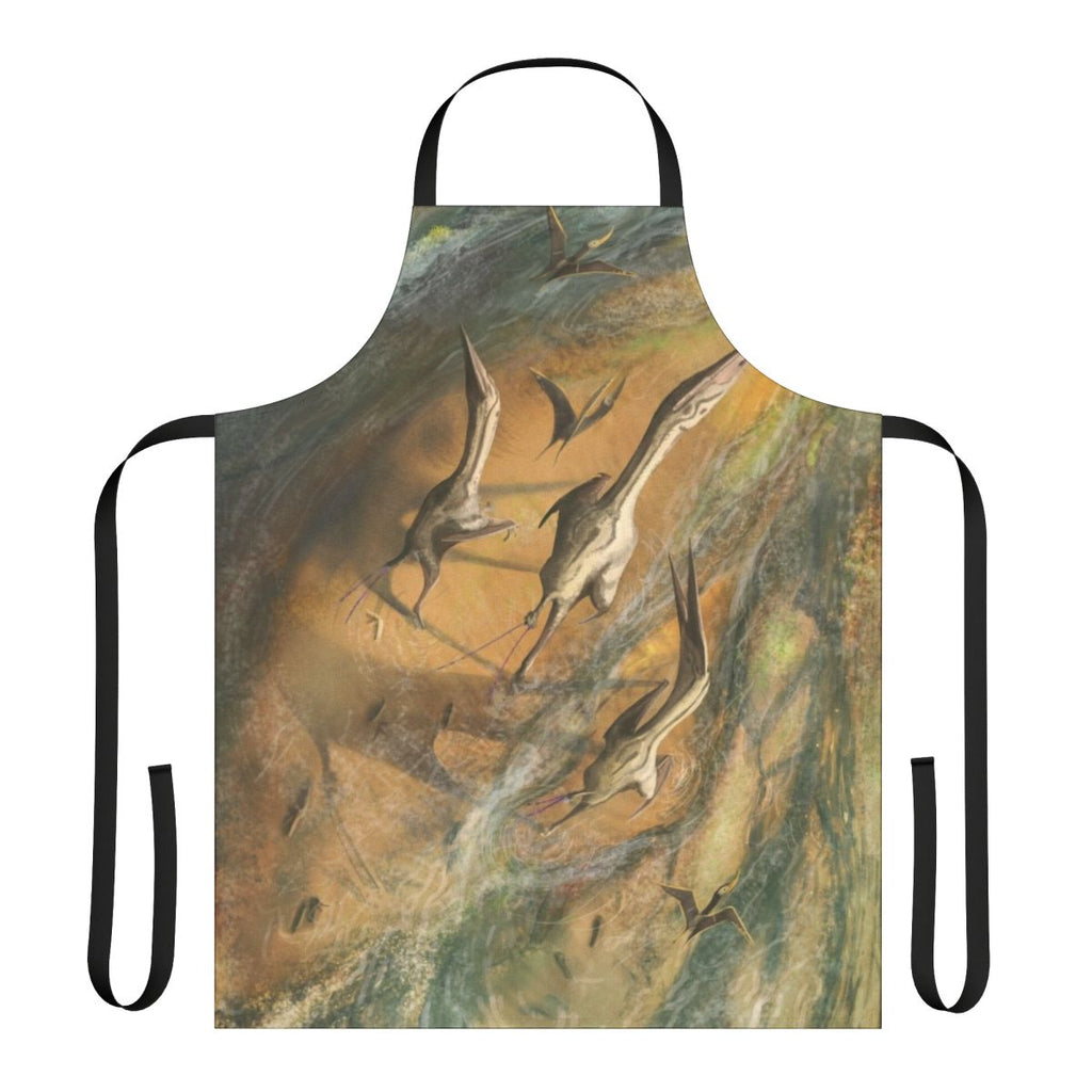 Artistic depiction of a wandering azhdarchid pterosaur on an apron
