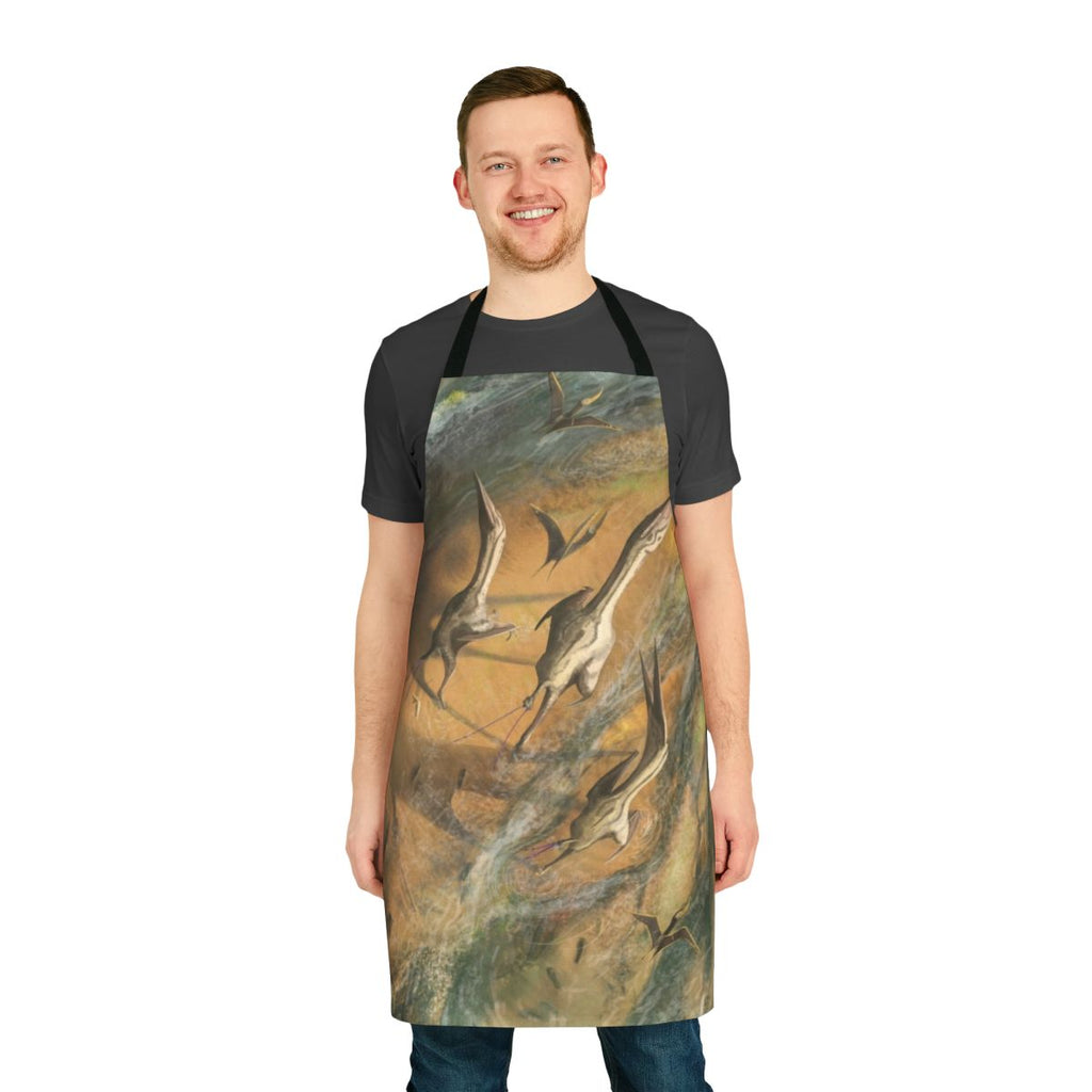 Artistic depiction of a wandering azhdarchid pterosaur on an apron