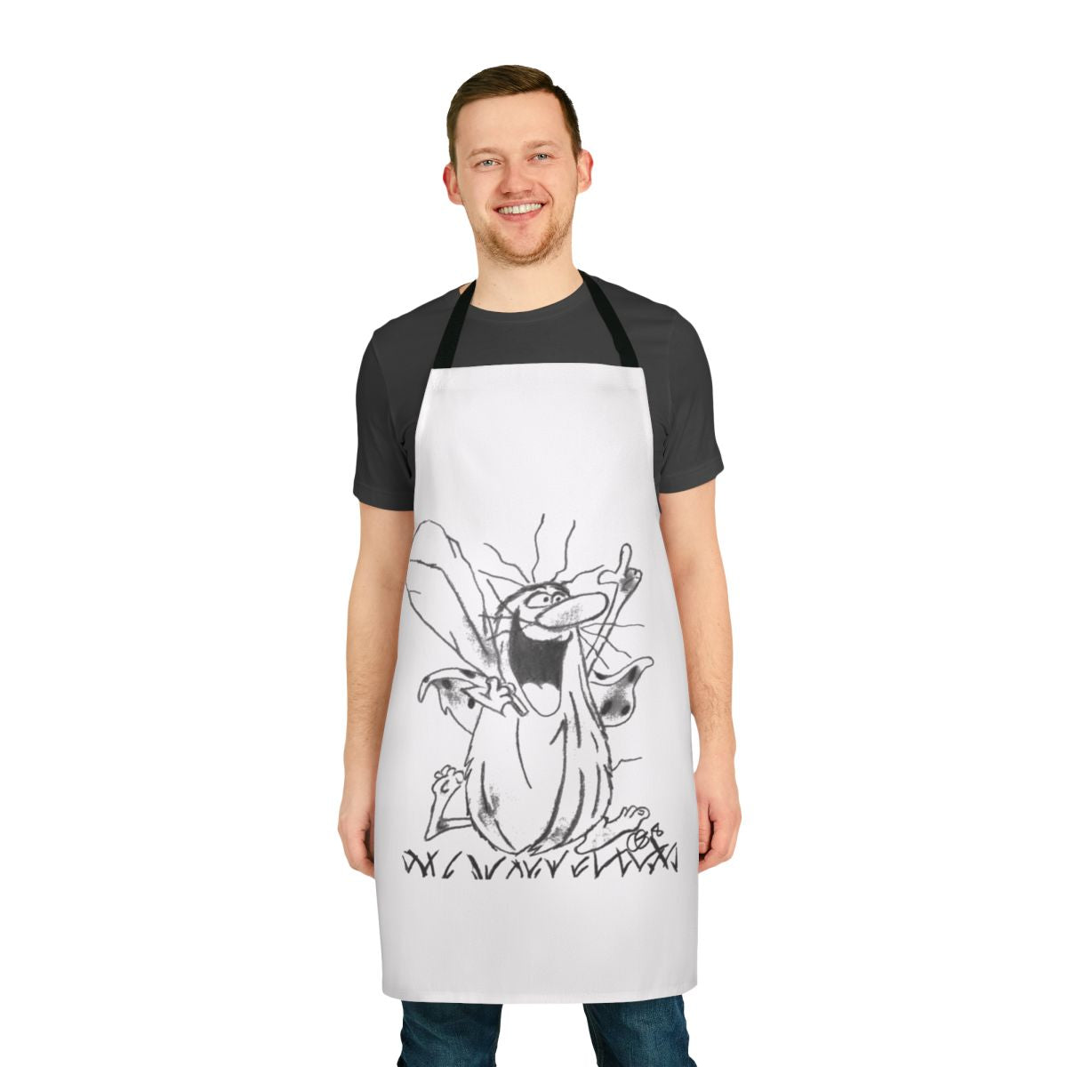 Caveman design printed on a high-quality kitchen apron