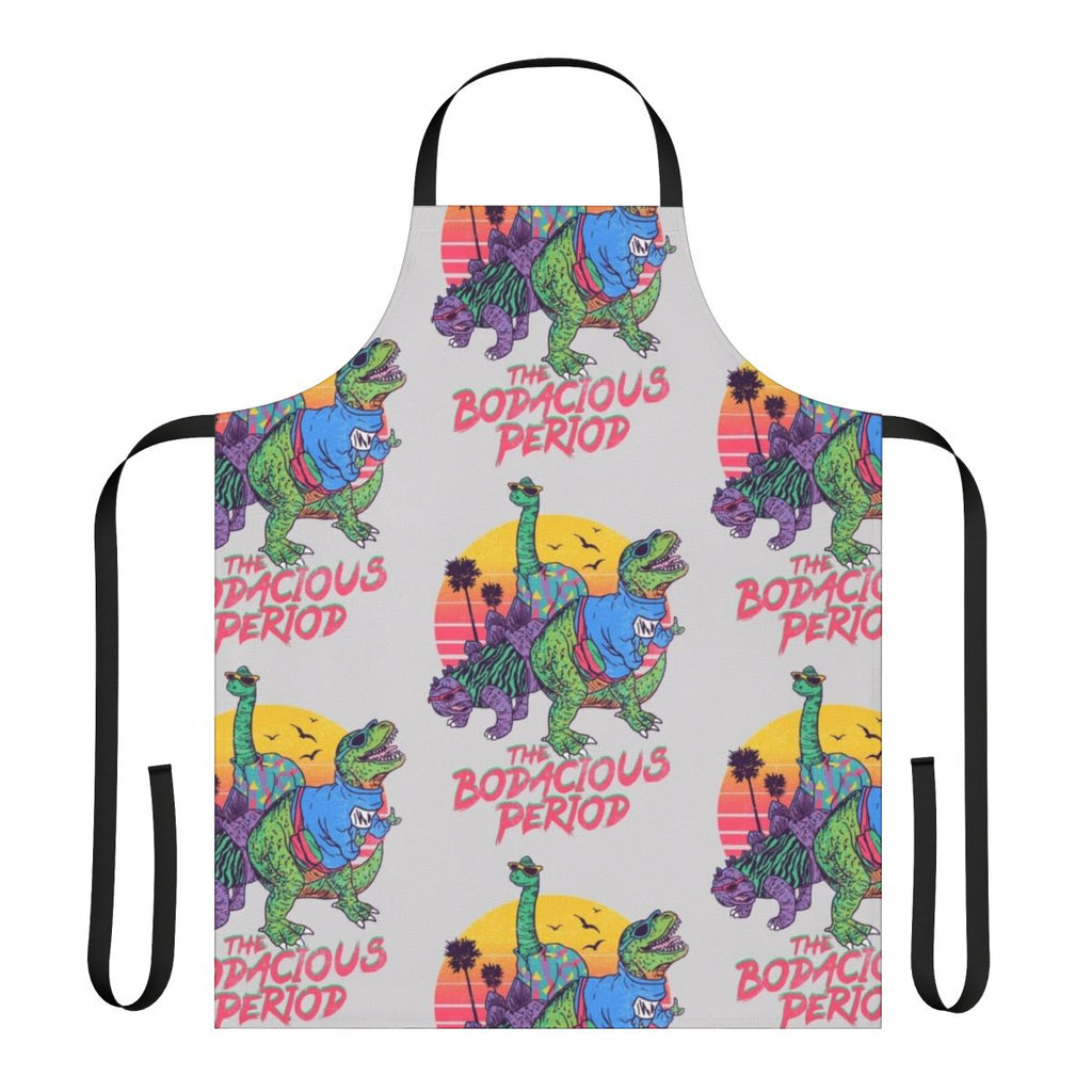 Vintage-inspired period apron featuring a whimsical dinosaur print - perfect for the modern, fashion-forward woman.