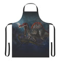 Apron featuring a dramatic dinosaur battle scene between Spinosaurus and Indominus Rex from the Jurassic world.
