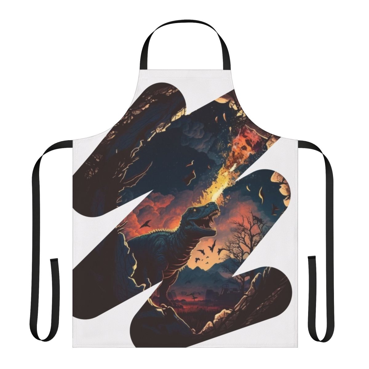 Prehistoric dinosaur cooking apron with T-Rex and dark fantasy design
