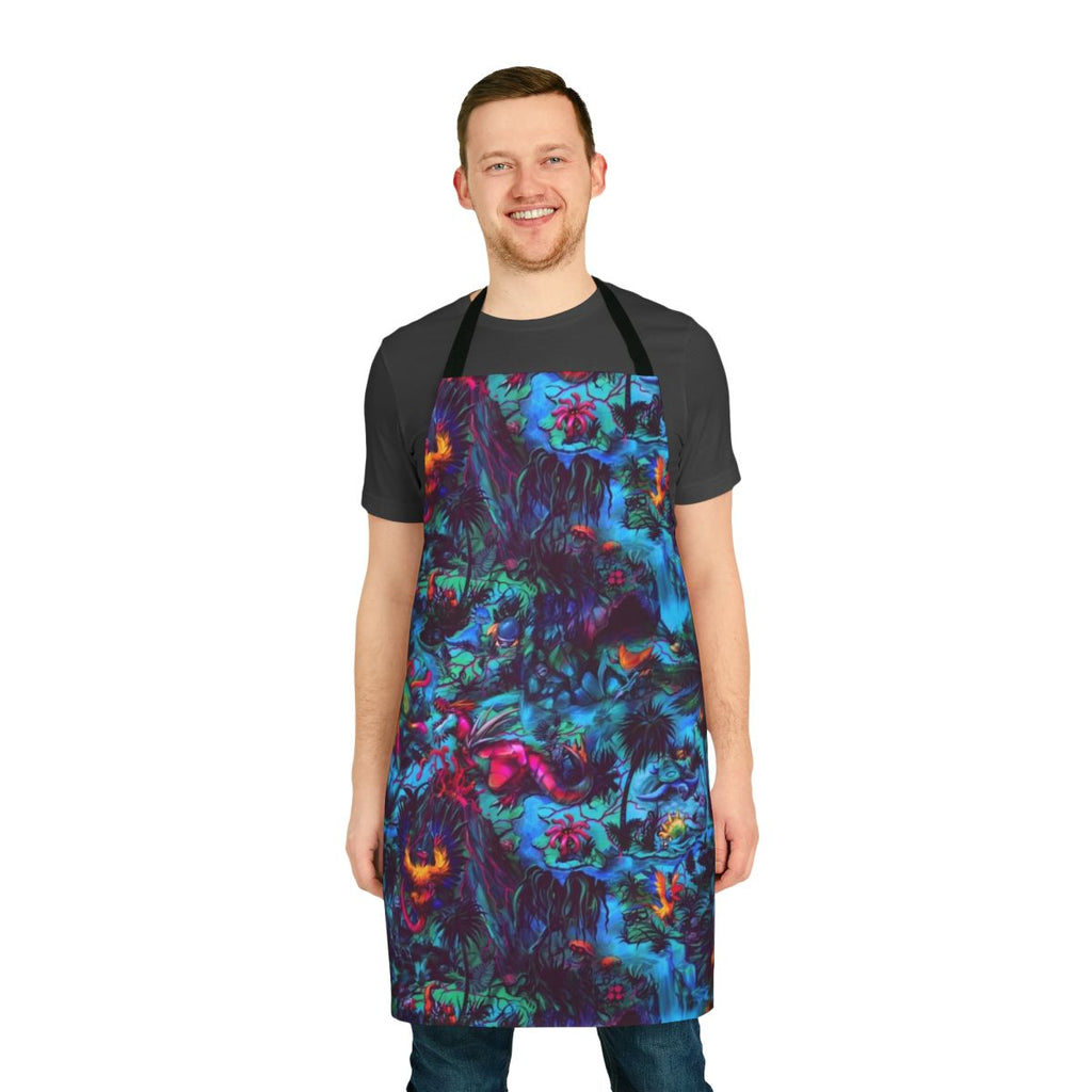 Prehistoric Paleo Party Apron with Vibrant Dinosaur Fanart Design