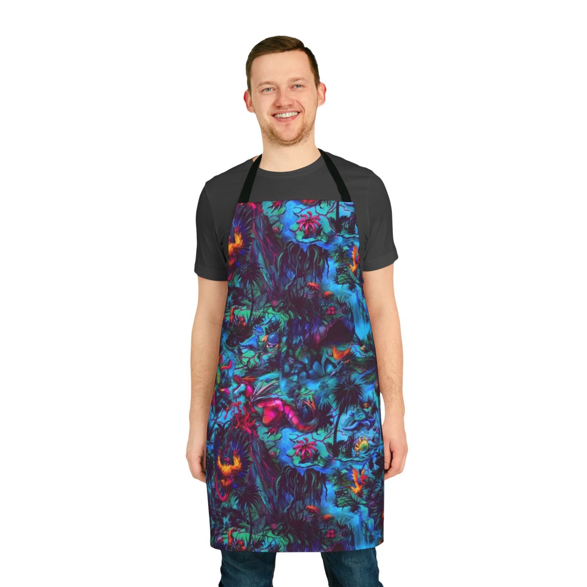 Prehistoric Paleo Party Apron with Vibrant Dinosaur Fanart Design
