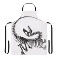Apron featuring a detailed velociraptor skeleton print, perfect for dinosaur enthusiasts.