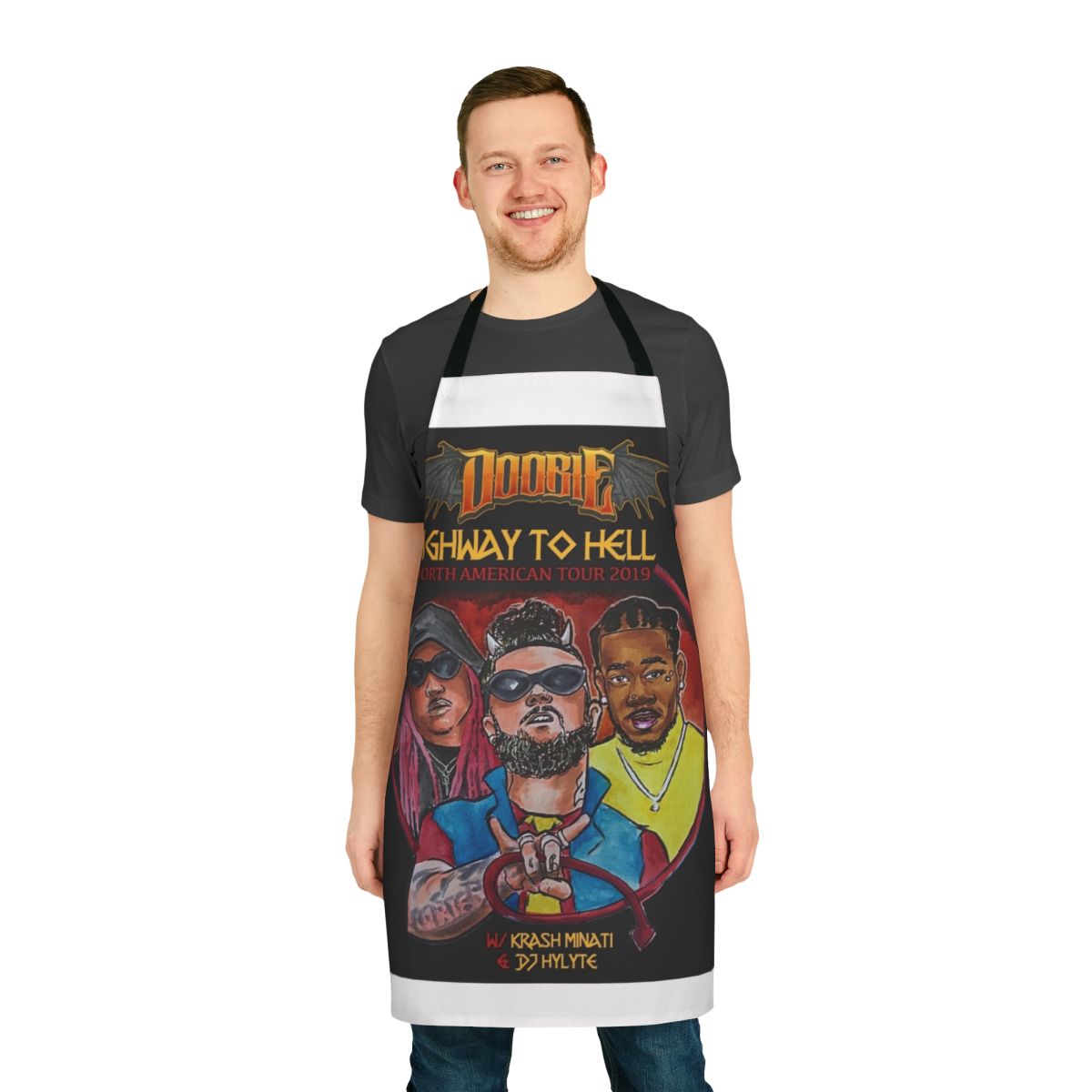 Cannabis-themed apron with "doobie" design