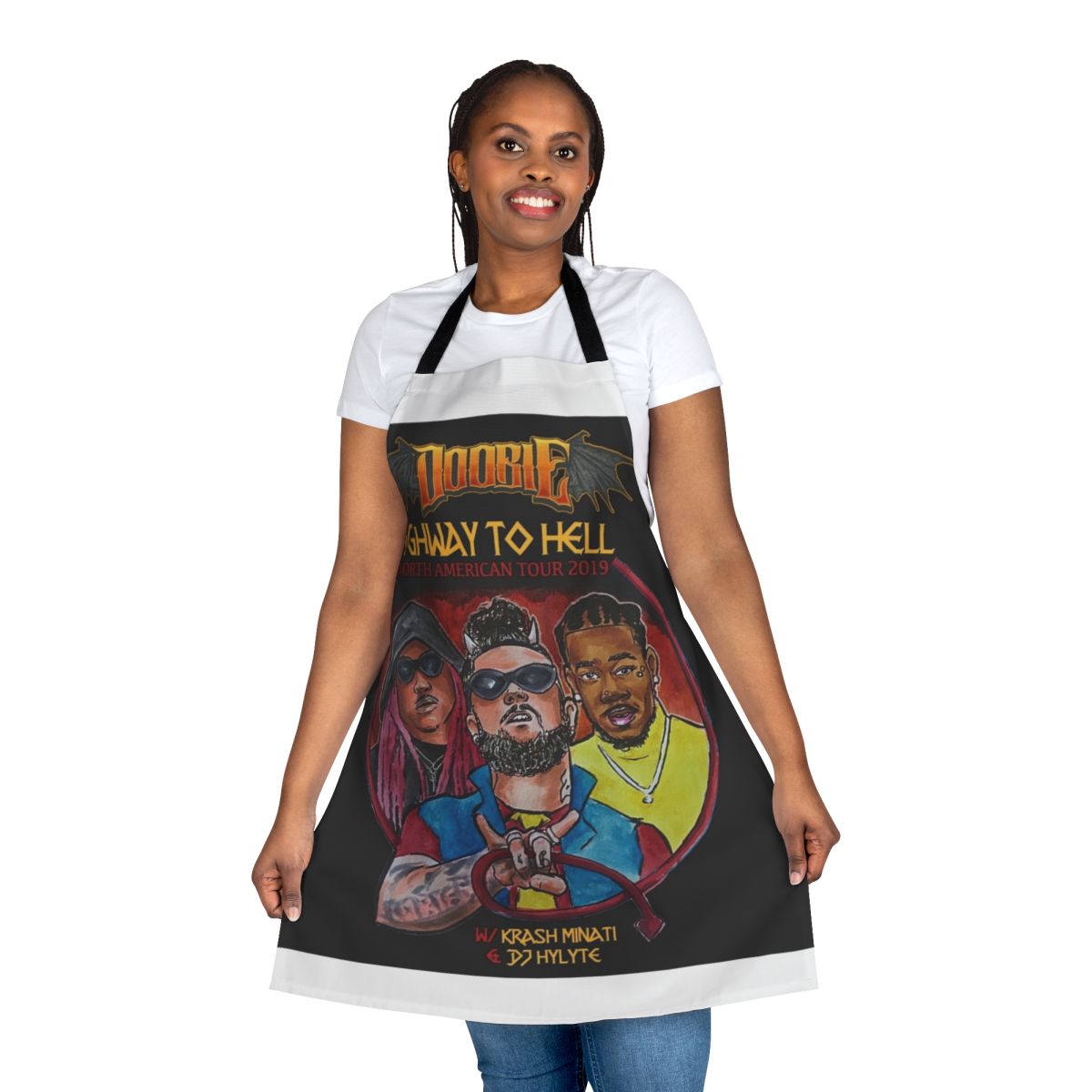 Cannabis-themed apron with "doobie" design
