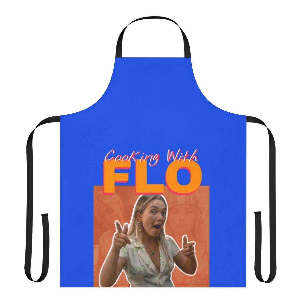 Premium quality cooking apron featuring the Cooking with Flo design