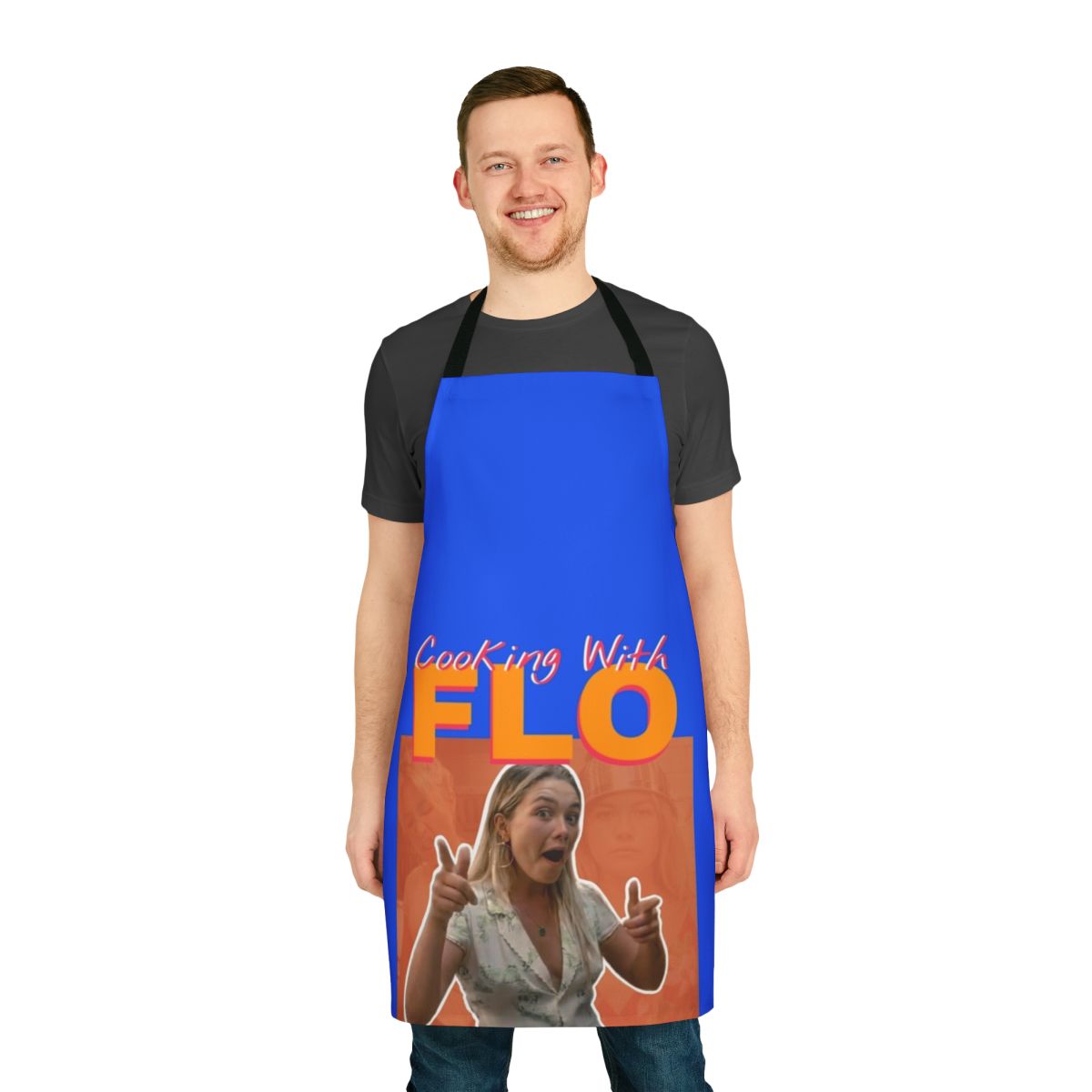 Premium quality cooking apron featuring the Cooking with Flo design