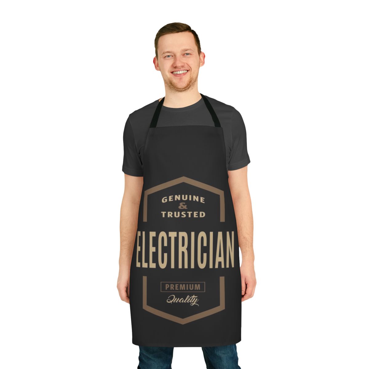 Electrician wearing a high-quality apron with multiple pockets for tools and materials.