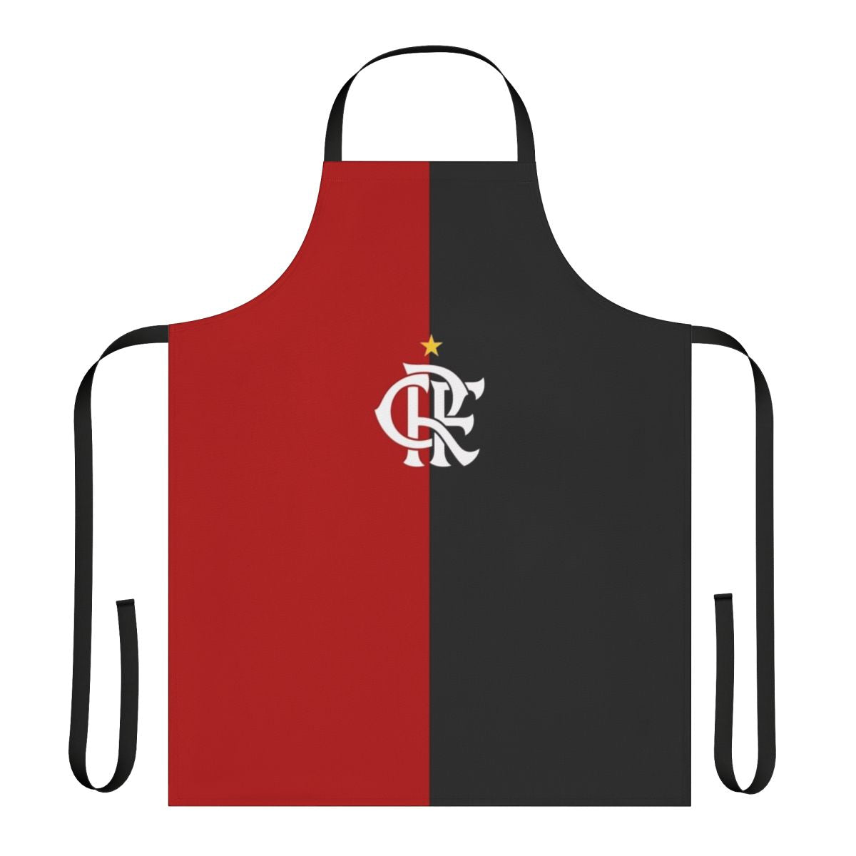 A high-quality red and black cooking apron featuring the Flamengo football club logo and colors.