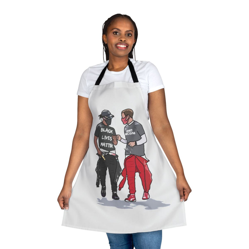 Premium quality apron featuring Sebastian Vettel and Lewis Hamilton, perfect for motorsports enthusiasts.
