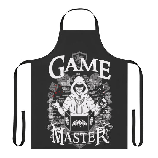 Premium white apron for game masters and tabletop RPG players, featuring a stylish graphic design.