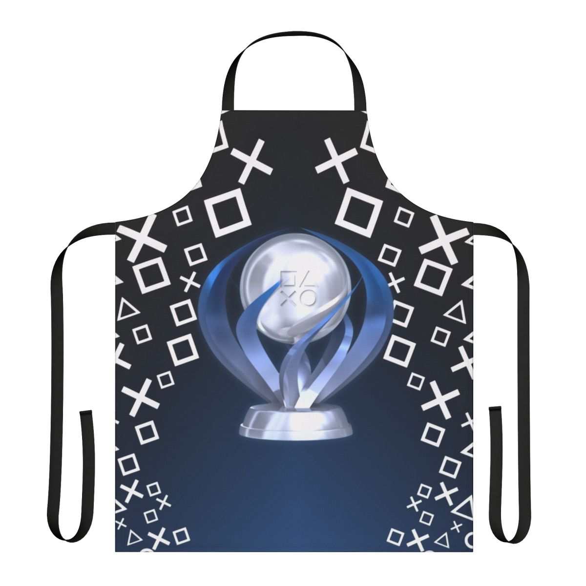 Premium gaming apron featuring a platinum trophy design for dedicated video game players