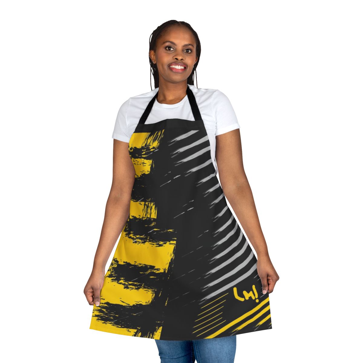High-quality gold apron with Orky design, perfect for kitchen use