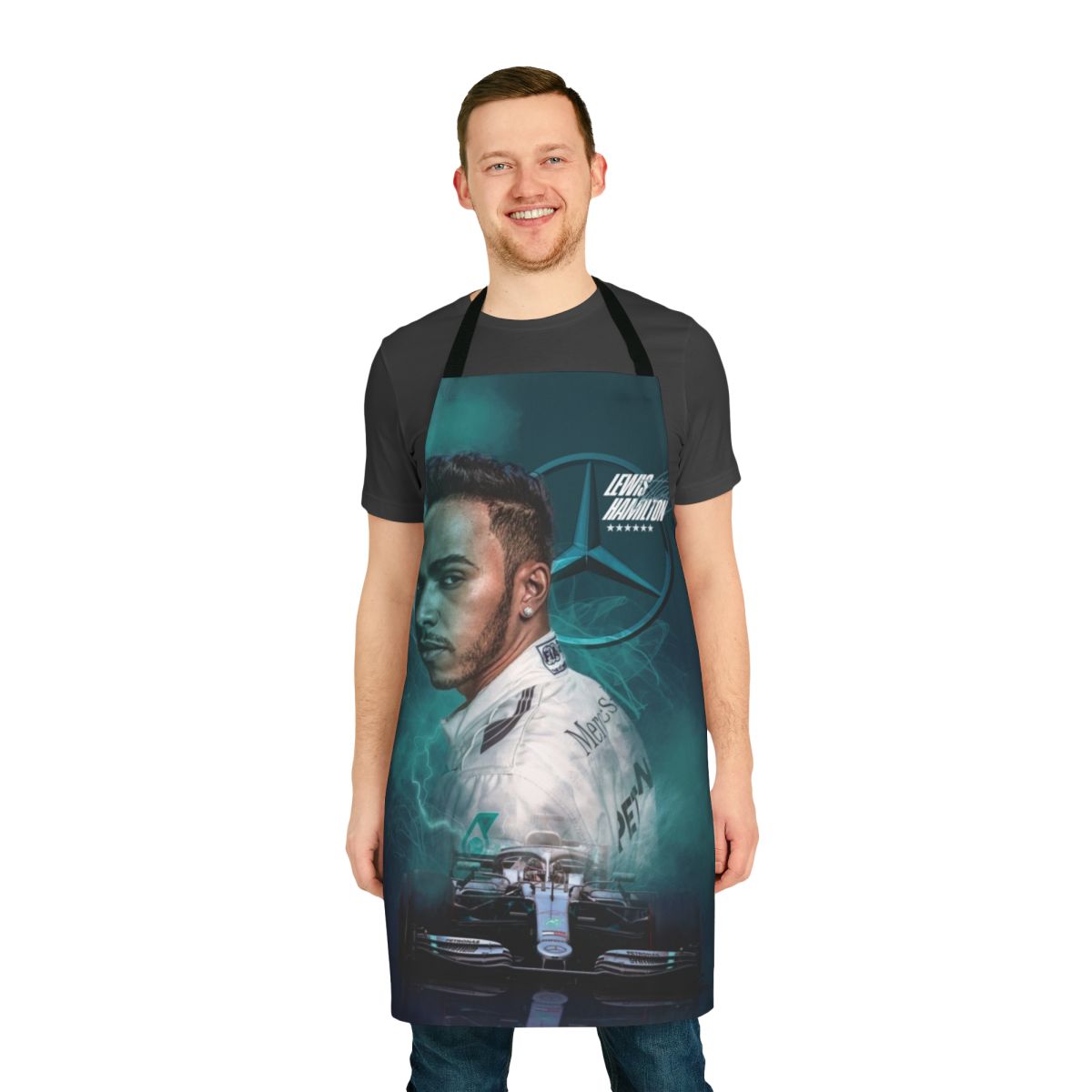 Premium black apron with Mercedes-inspired design for Formula 1 racing fans