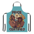 A high-quality apron featuring a stylized pride emblem and lion graphic, perfect for comic and superhero fans.
