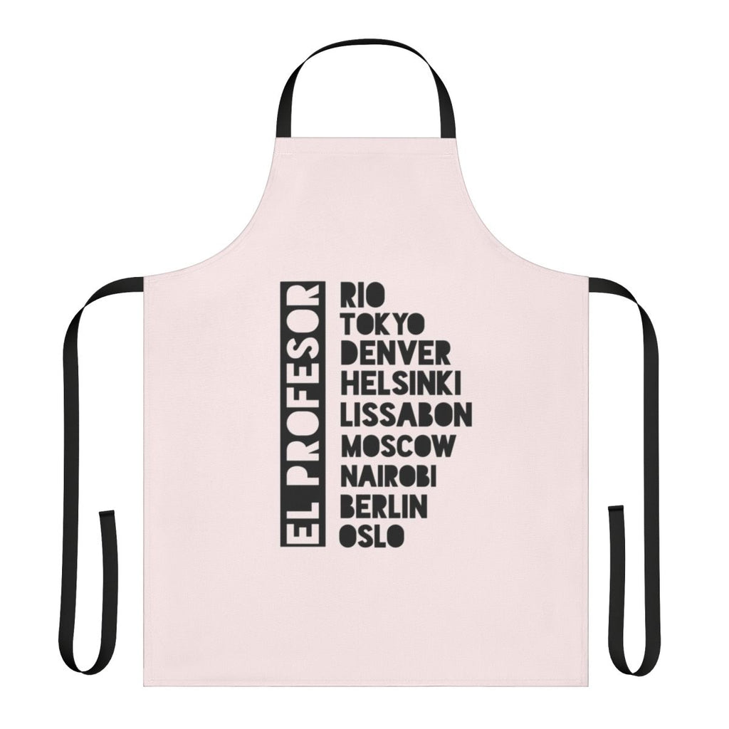 Black text premium apron with Money Heist professor design
