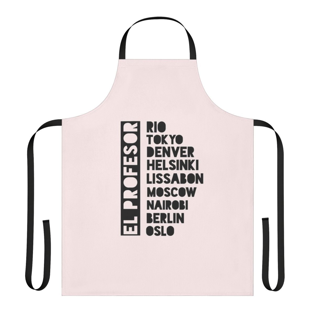 Black text premium apron with Money Heist professor design