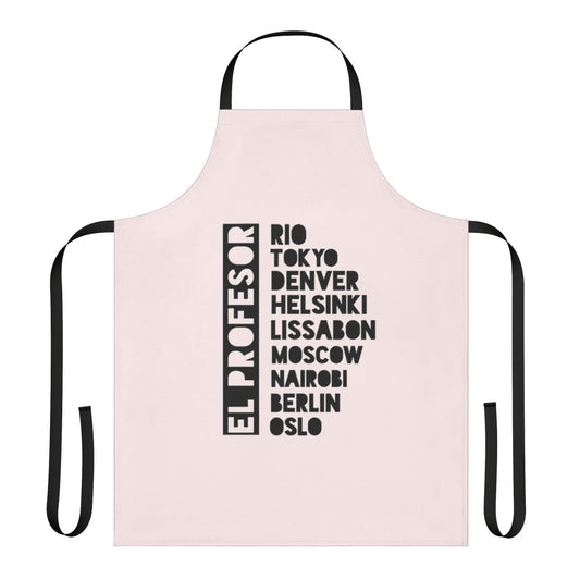 Black text premium apron with Money Heist professor design
