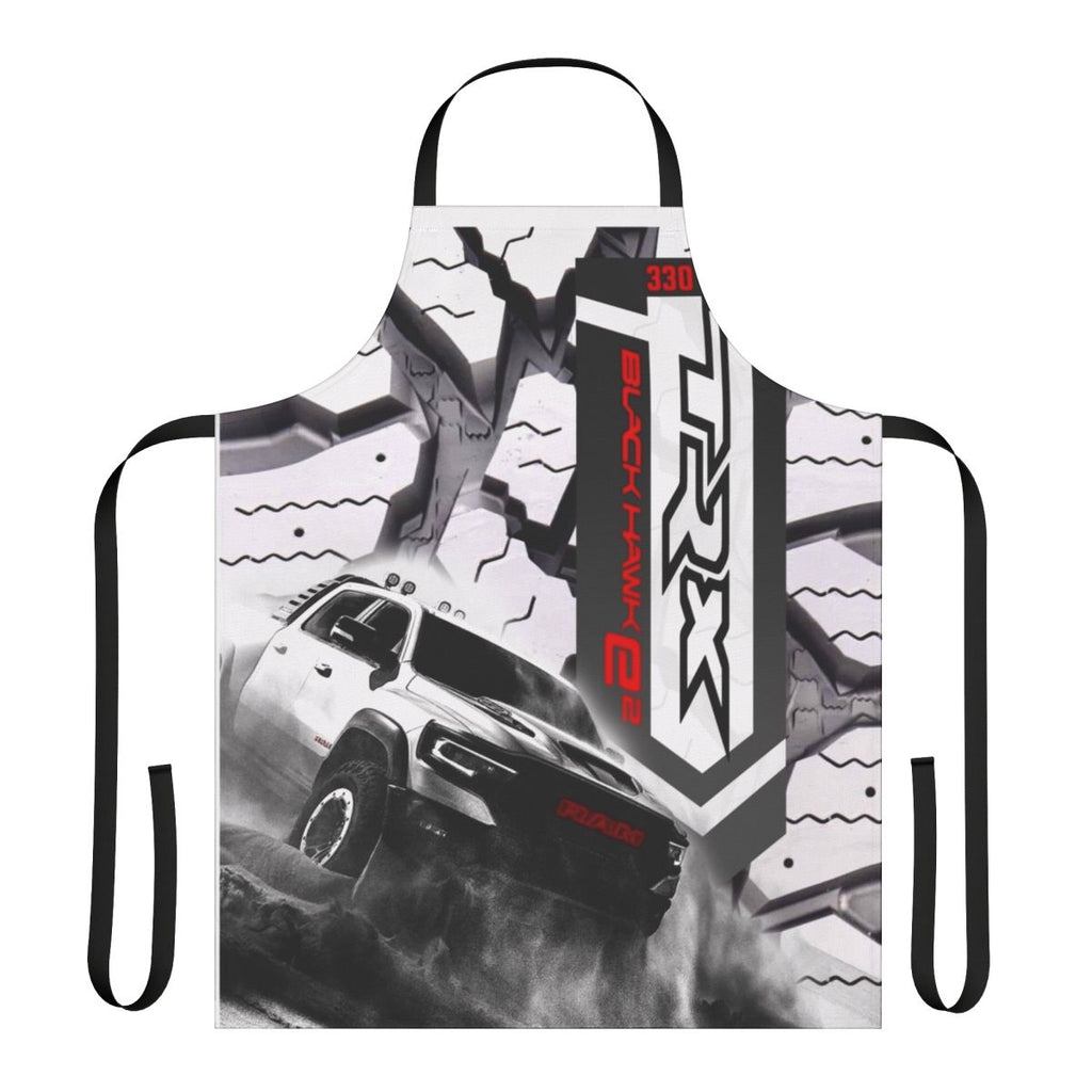 Man wearing a high-quality, durable apron featuring the Ram TRX logo and design