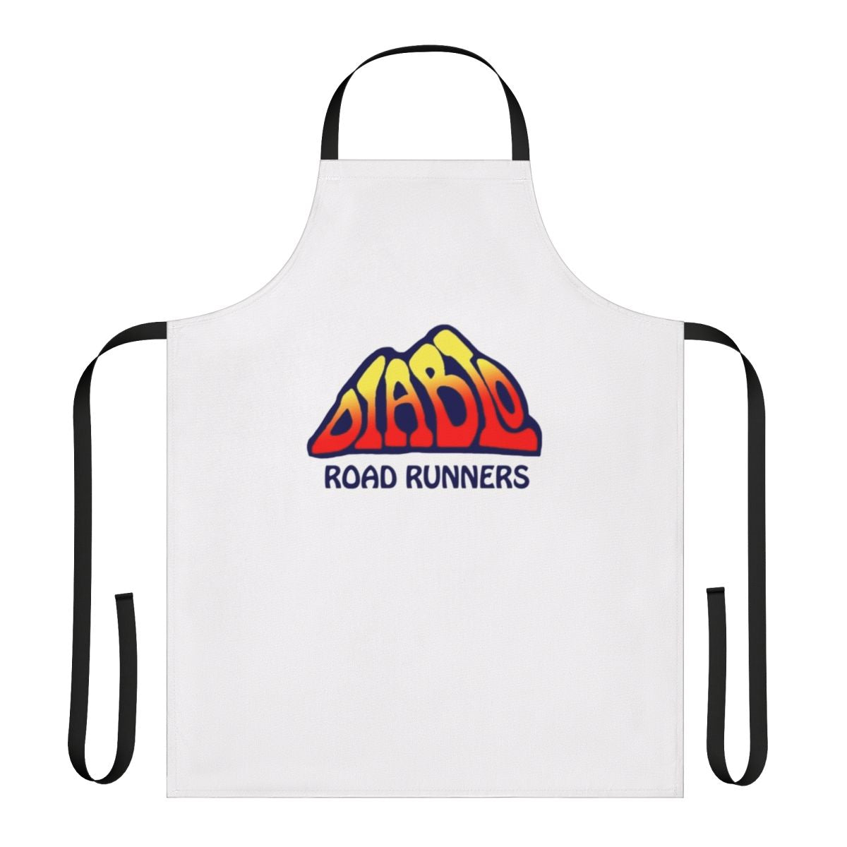 Model wearing a high-quality t-shirt apron with the Diablo Road Runners logo