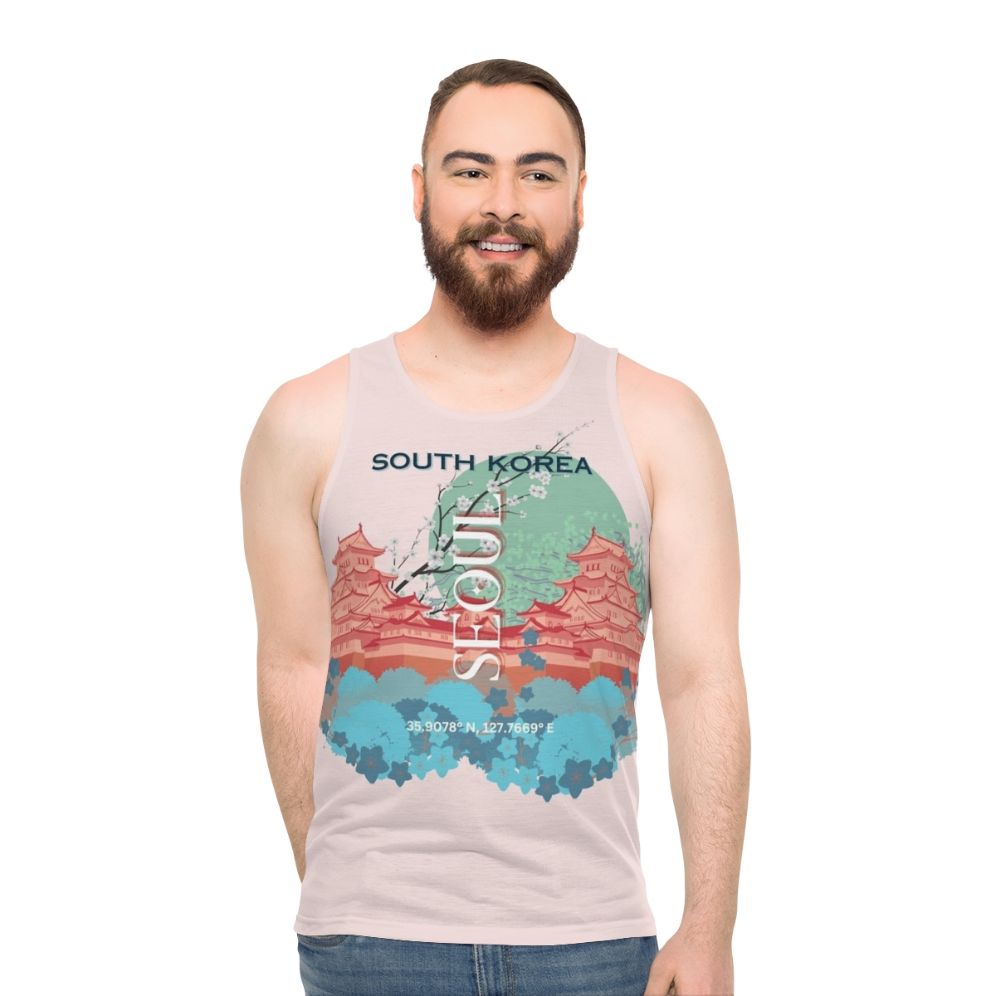 Preppy Retro Travel Art Unisex Tank Top for Seoul, South Korea