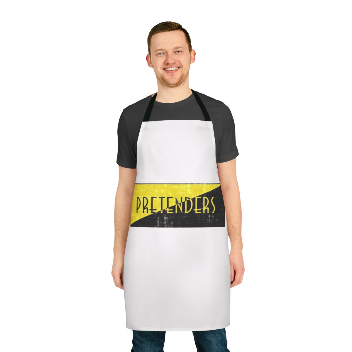 Pretenders-inspired apron featuring band members and iconic songs