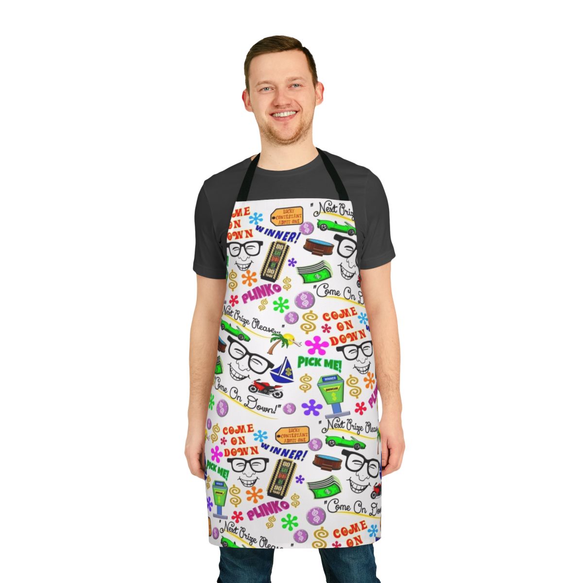 Price is Right themed apron with show logo and game elements