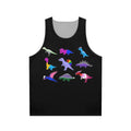 Colorful pride dinosaur print on a unisex tank top