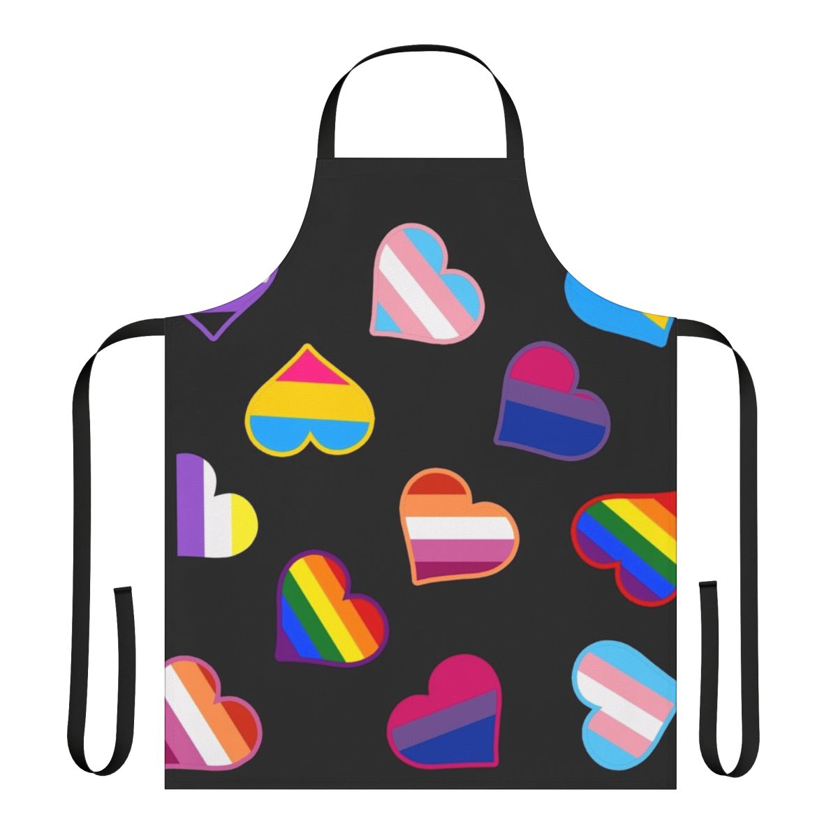Colorful pride-themed apron with heart-shaped pride flags design